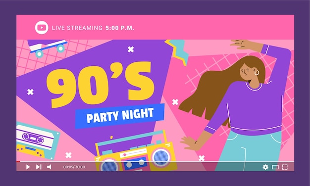 Flat 90s party youtube thumbnail