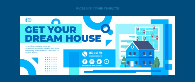 Flat abstract geometric real estate facebook cover