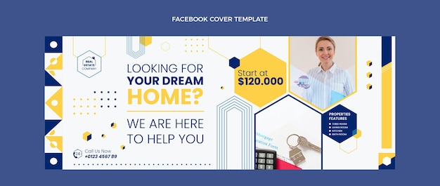 Flat abstract geometric real estate facebook cover