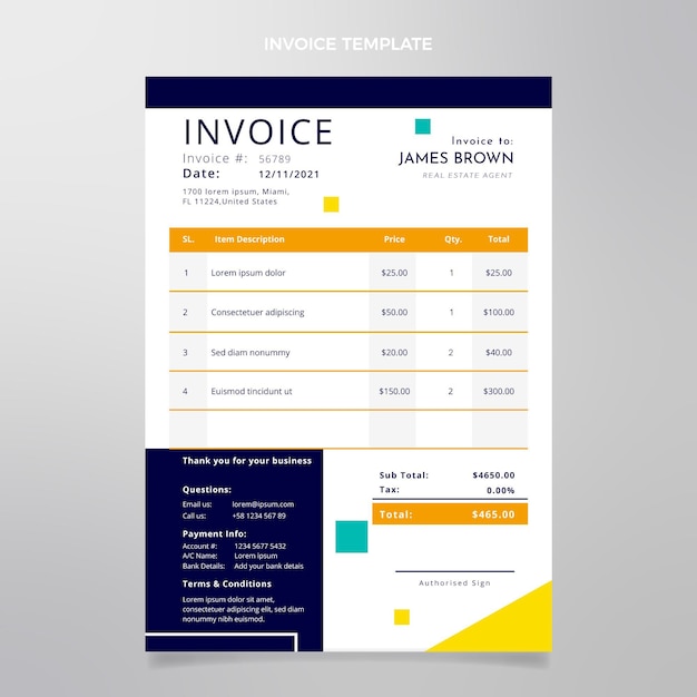 Flat abstract geometric real estate invoice template