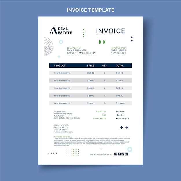 Flat abstract geometric real estate invoice