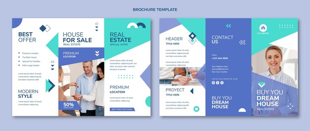 Flat abstract geometric real estate trifold brochure template