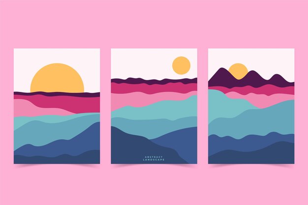 Flat abstract landscape cover collection