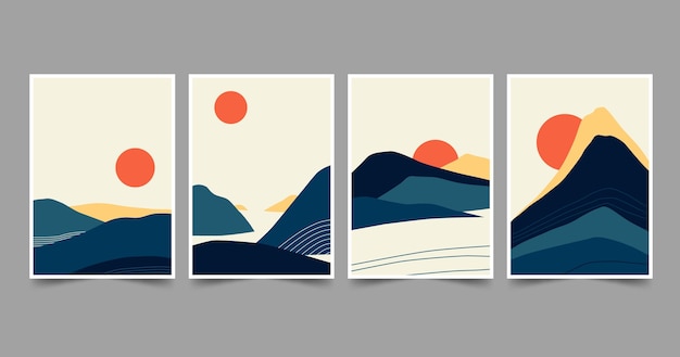 Flat abstract landscape cover collection