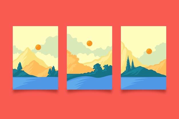 Flat abstract landscape covers collection