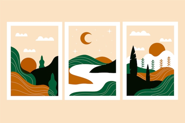 Free vector flat abstract landscape covers collection