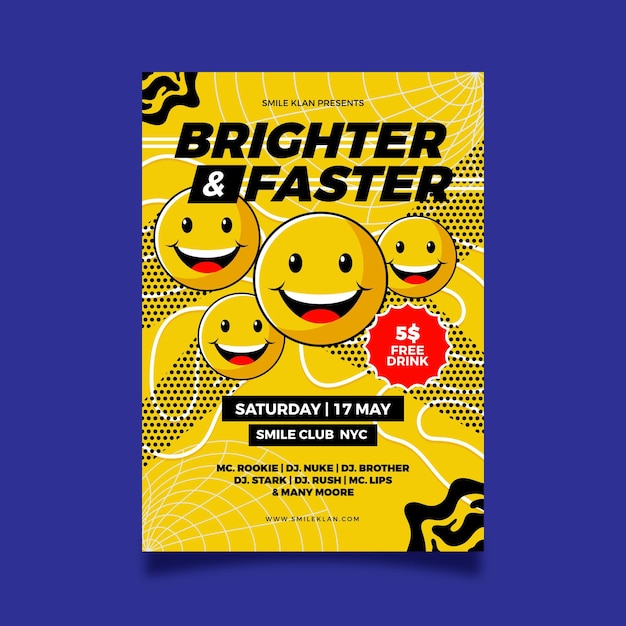 Flat acid emoji poster template illustrated