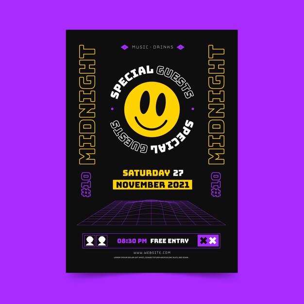 Flat acid emoji vertical poster template