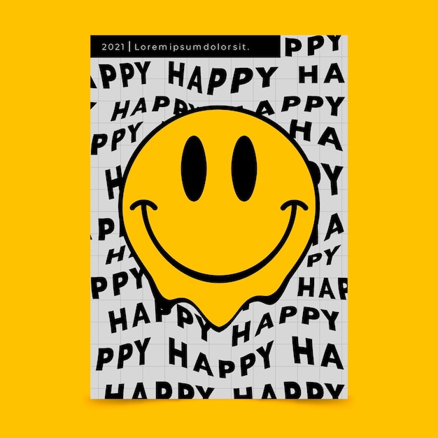 Flat acid emoji vertical poster template