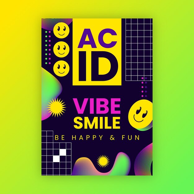 Flat acid emoji vertical poster template