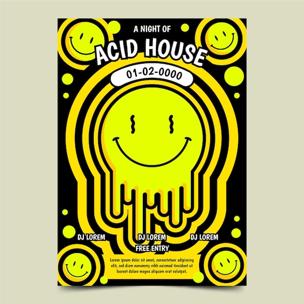 Free Vector flat acid house emoji poster