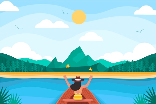 Flat adventure background with lake