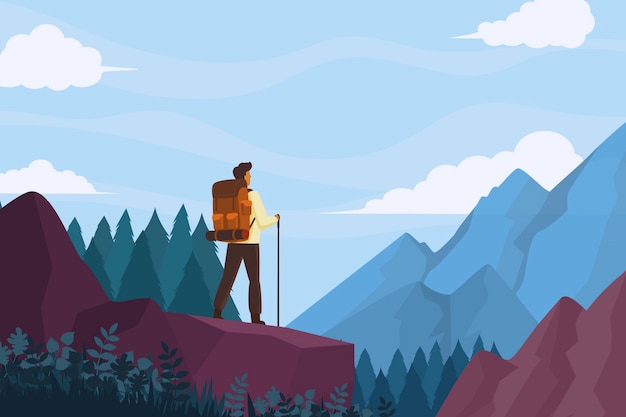 Flat adventure background with mountains