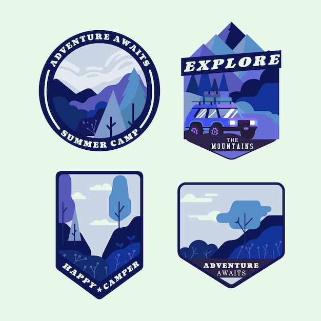 Free Vector flat adventure badges collection