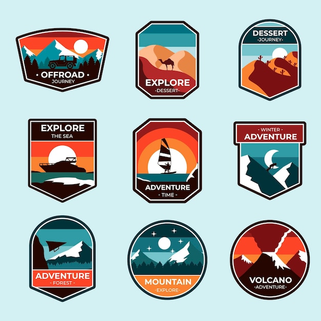 Flat adventure badges collection