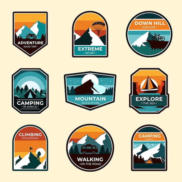 Free Vector flat adventure badges collection