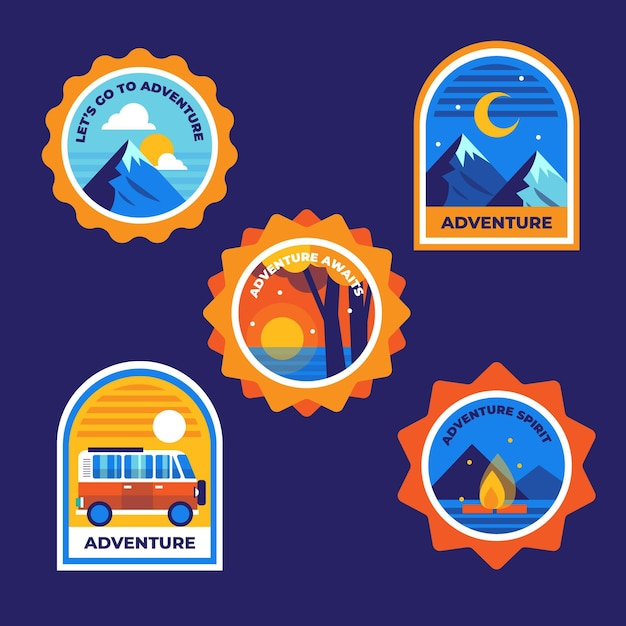 Free Vector flat adventure badges collection