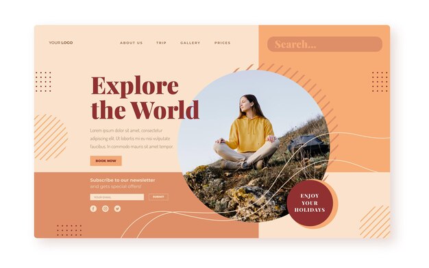 Flat adventure landing page template with photo