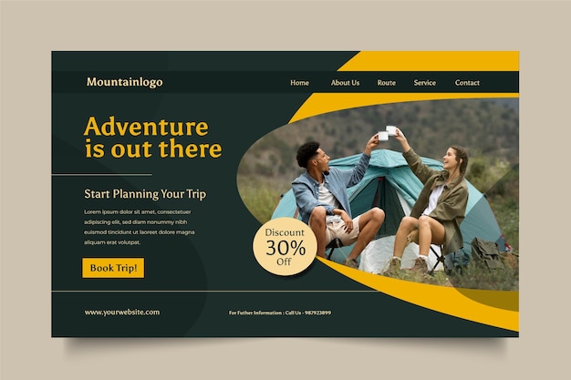 Flat adventure landing page template with photo