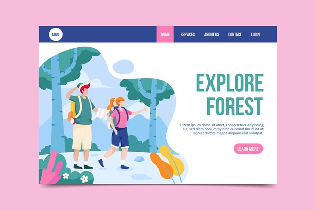 Flat adventure landing page template