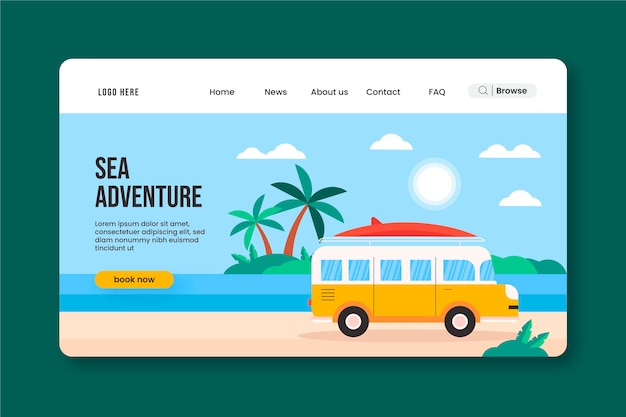 Flat adventure landing page template