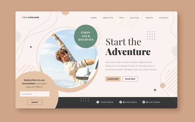 Flat adventure landing page with photo template