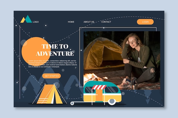 Flat adventure landing page with photo