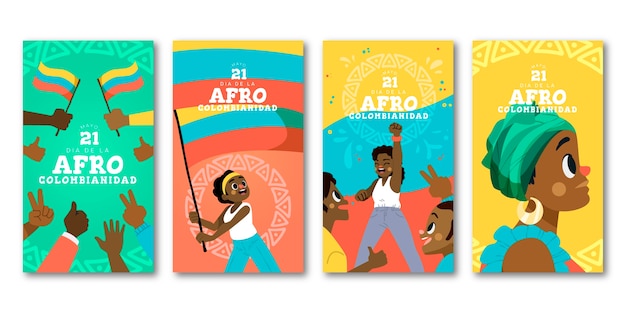 Free Vector flat afrocolombianidad instagram stories collection