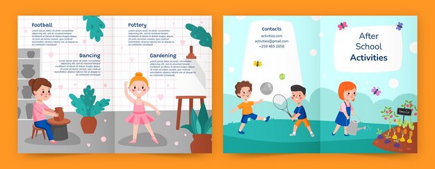 Flat after-school activities for children brochure template