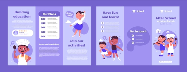 Flat after-school activities for children brochure template