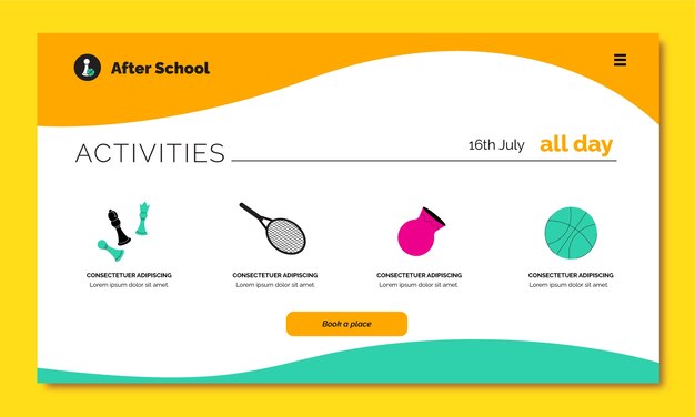 Flat after-school activities for children landing page template