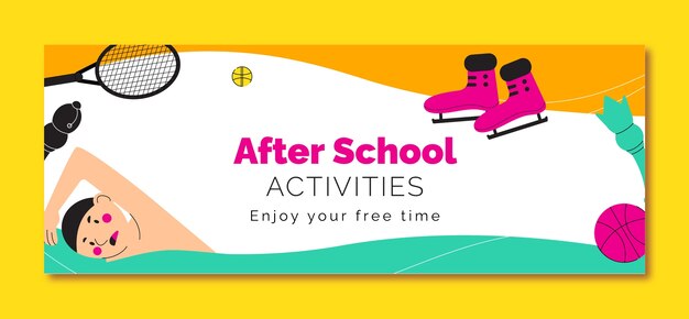 Flat after-school activities for children social media cover template