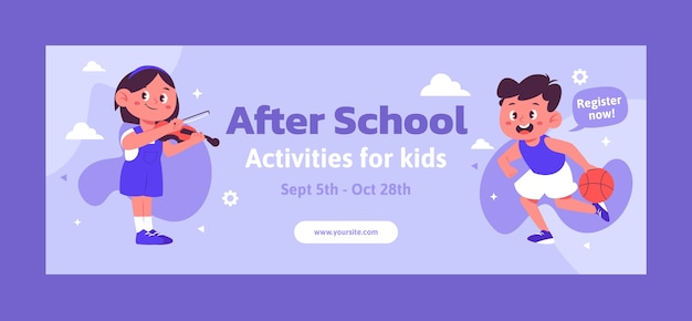 Flat after-school activities for children social media cover template