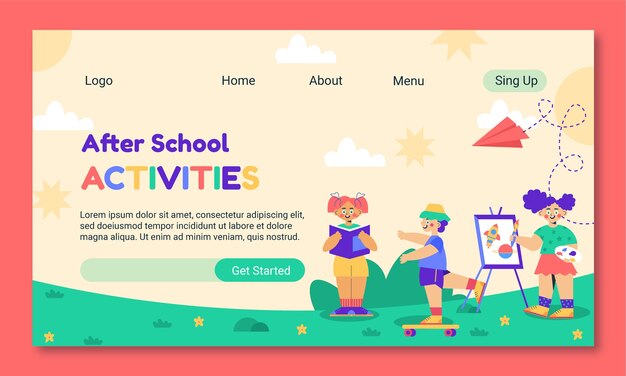 Flat after school activities landing page template