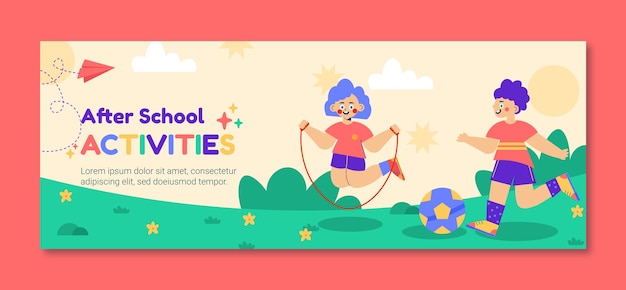 Flat after school activities social media cover template