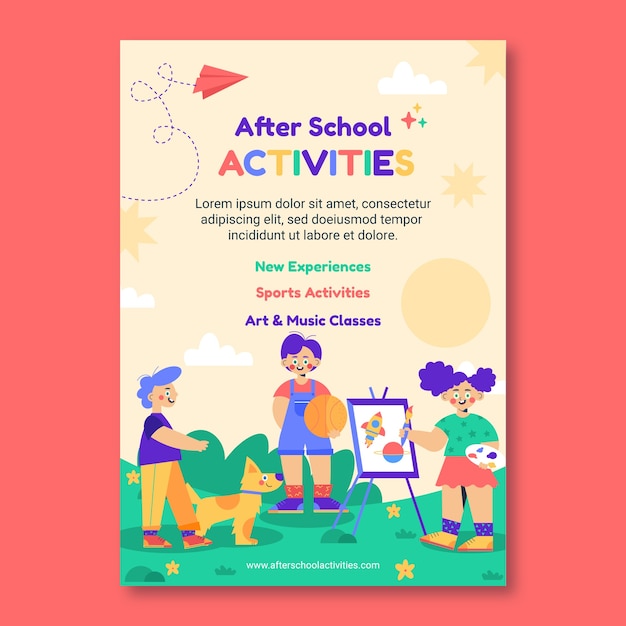 Flat after school activities vertical poster template