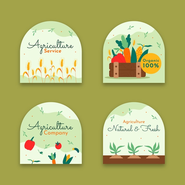 Free Vector flat agriculture company labels collection