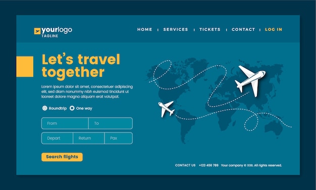Flat airline service company landing page template