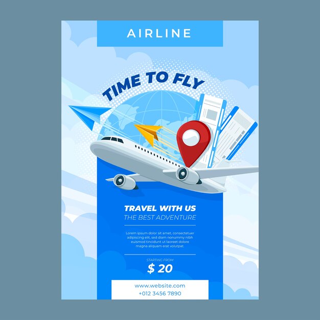 Flat airline service company vertical poster template