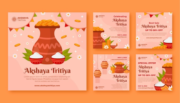 Free Vector flat akshaya tritiya instagram posts collection