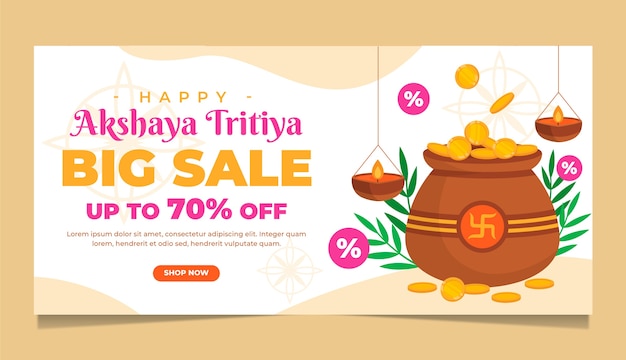 Free Vector flat akshaya tritiya sale horizontal banner template