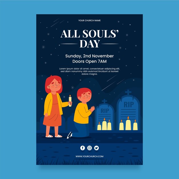 Flat all souls' day vertical poster template