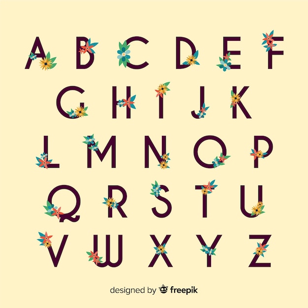 Flat alphabet with flowers