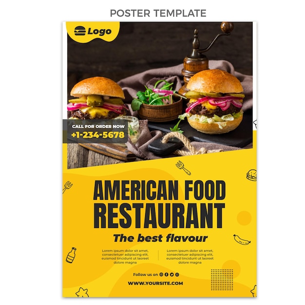 Flat american food poster template