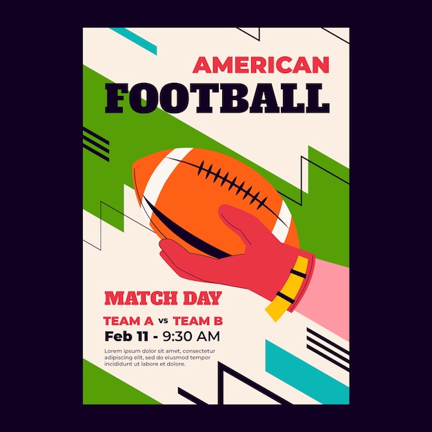 Flat american football championship vertical poster template