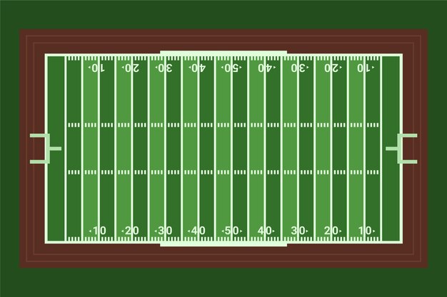 Flat american football field in top view