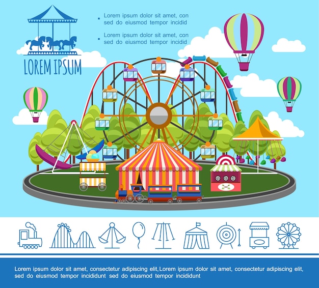 Flat amusement park concept 