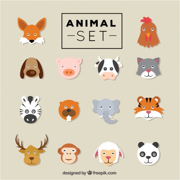 Free Vector flat animal heads set