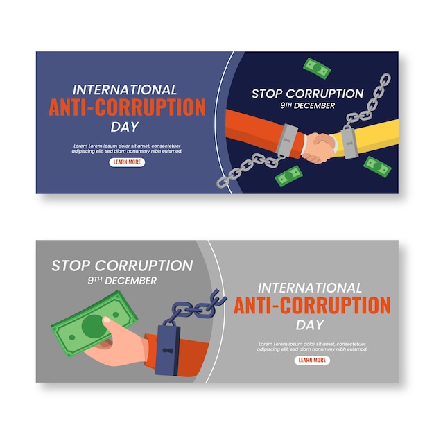 Flat anti corruption day horizontal banners set