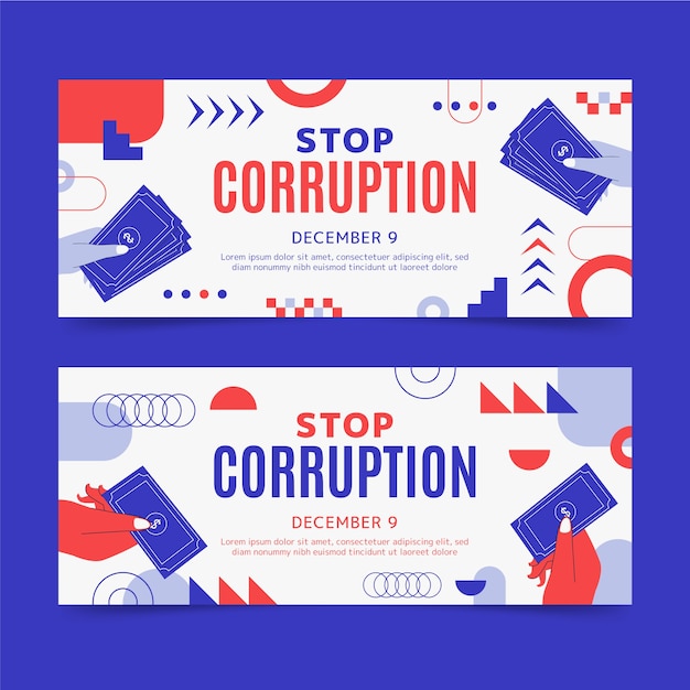 Flat anti corruption day horizontal banners set